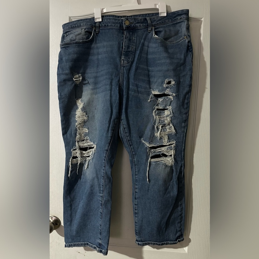 Forever 21 Women's Distressed Blue Flare Jeans
